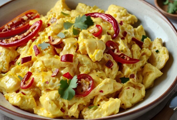 Soft & Creamy Chilli Scrambled Eggs Recipe