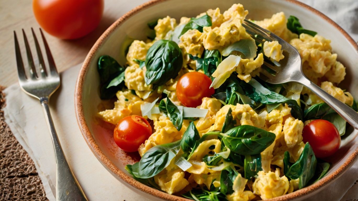 Scrambled Eggs With Basil, Spinach & Tomatoes Recipe